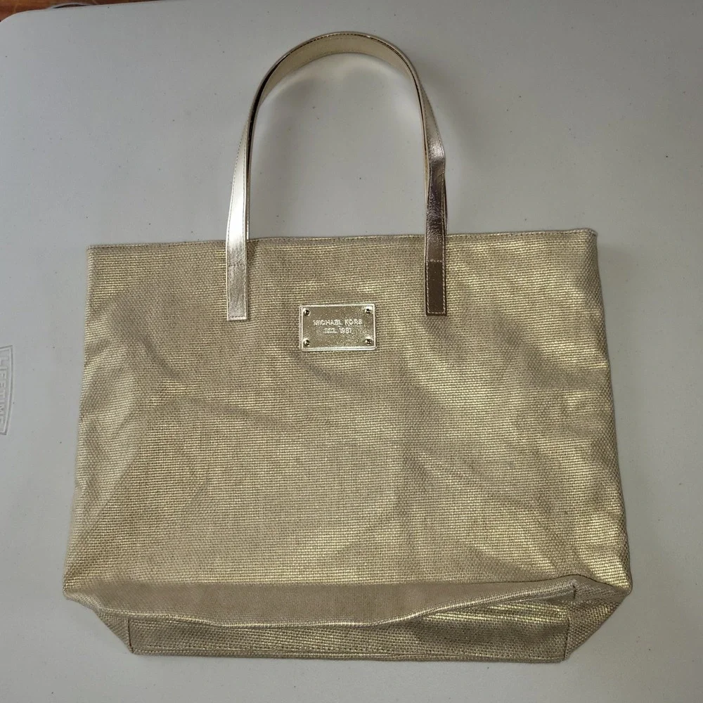 Michael Kors Gold‎ Metallic Woven Cotton Tote Bag